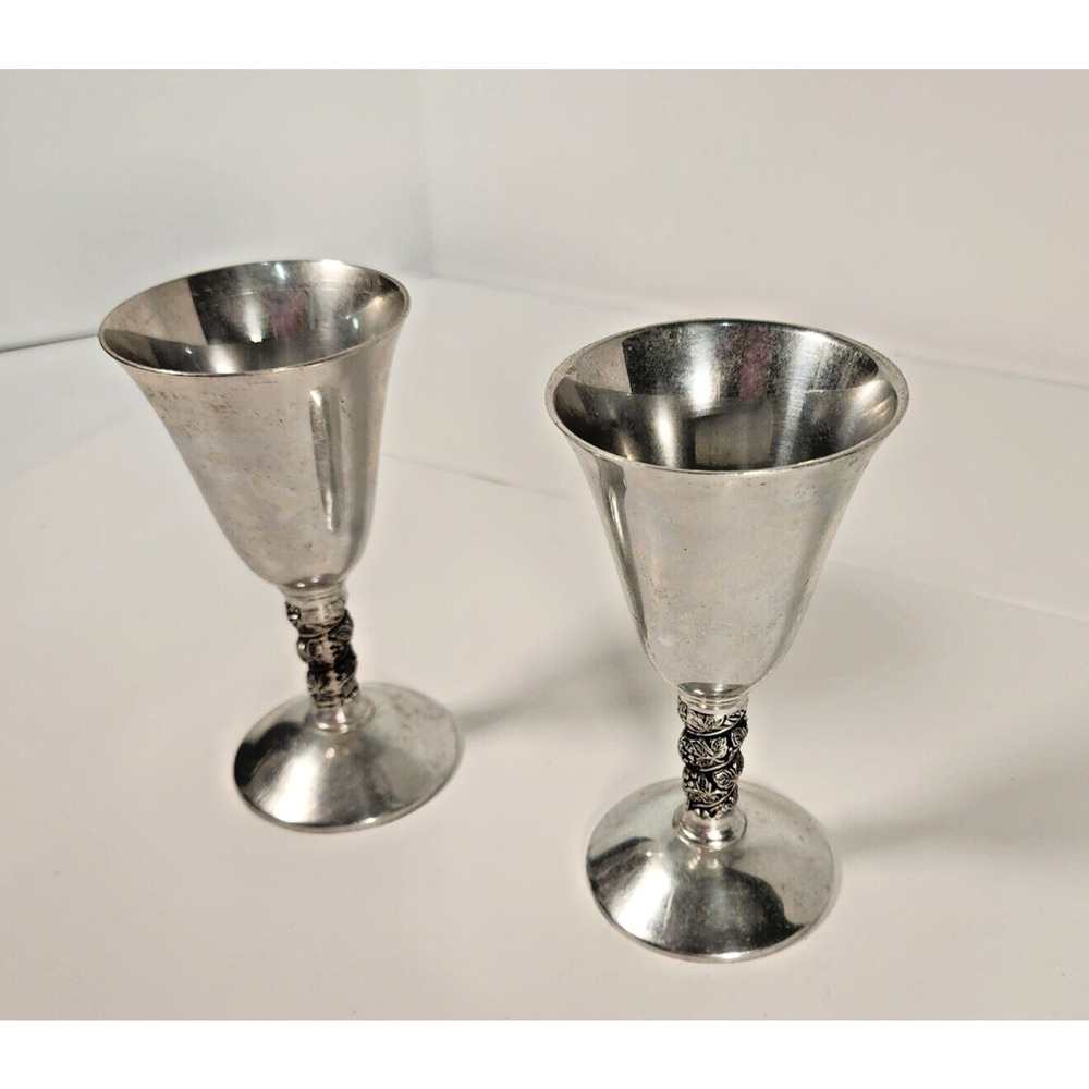 Vintage Plator Silverstone Grape Leaf on Handle Goblet Made In Spain (12)